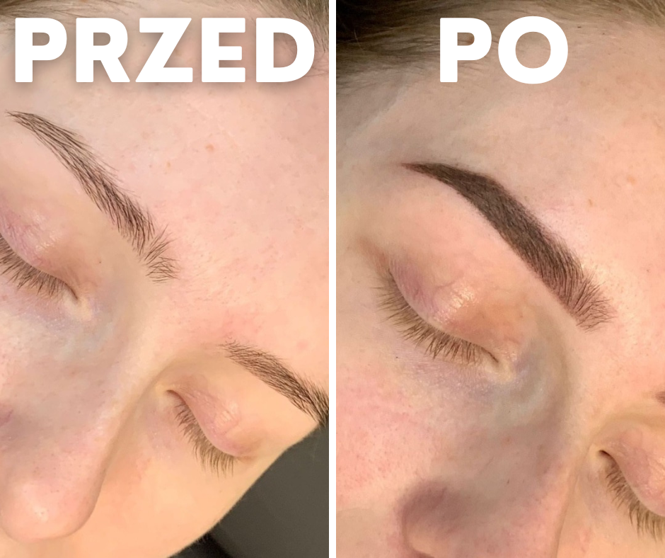 efekt przed i po makijaż brwi